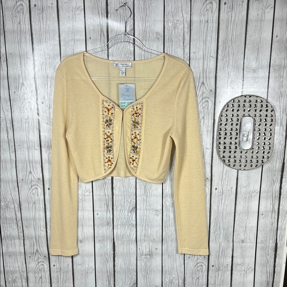 Young essence lightweight cropped beaded-embellished cardigan size M